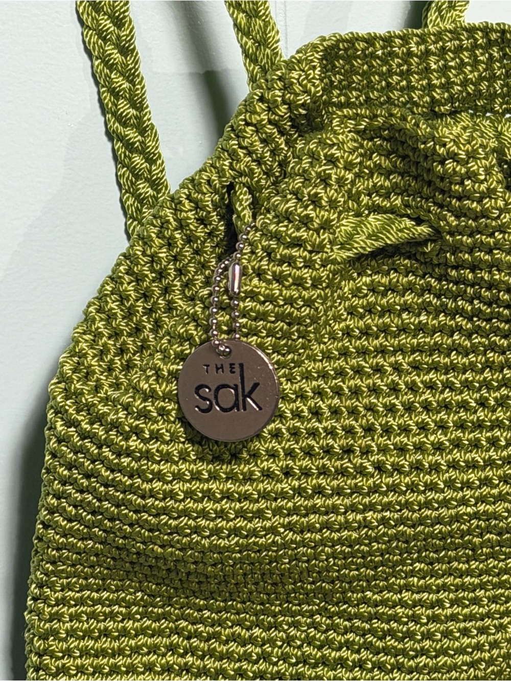 The Sak Bright Green Olive Crochet Drawstring Crossbody Bag - Picture 4 of 7